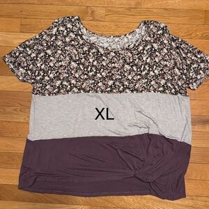 Maurices Floral and Striped Blouse - Black, Gray, and Purple